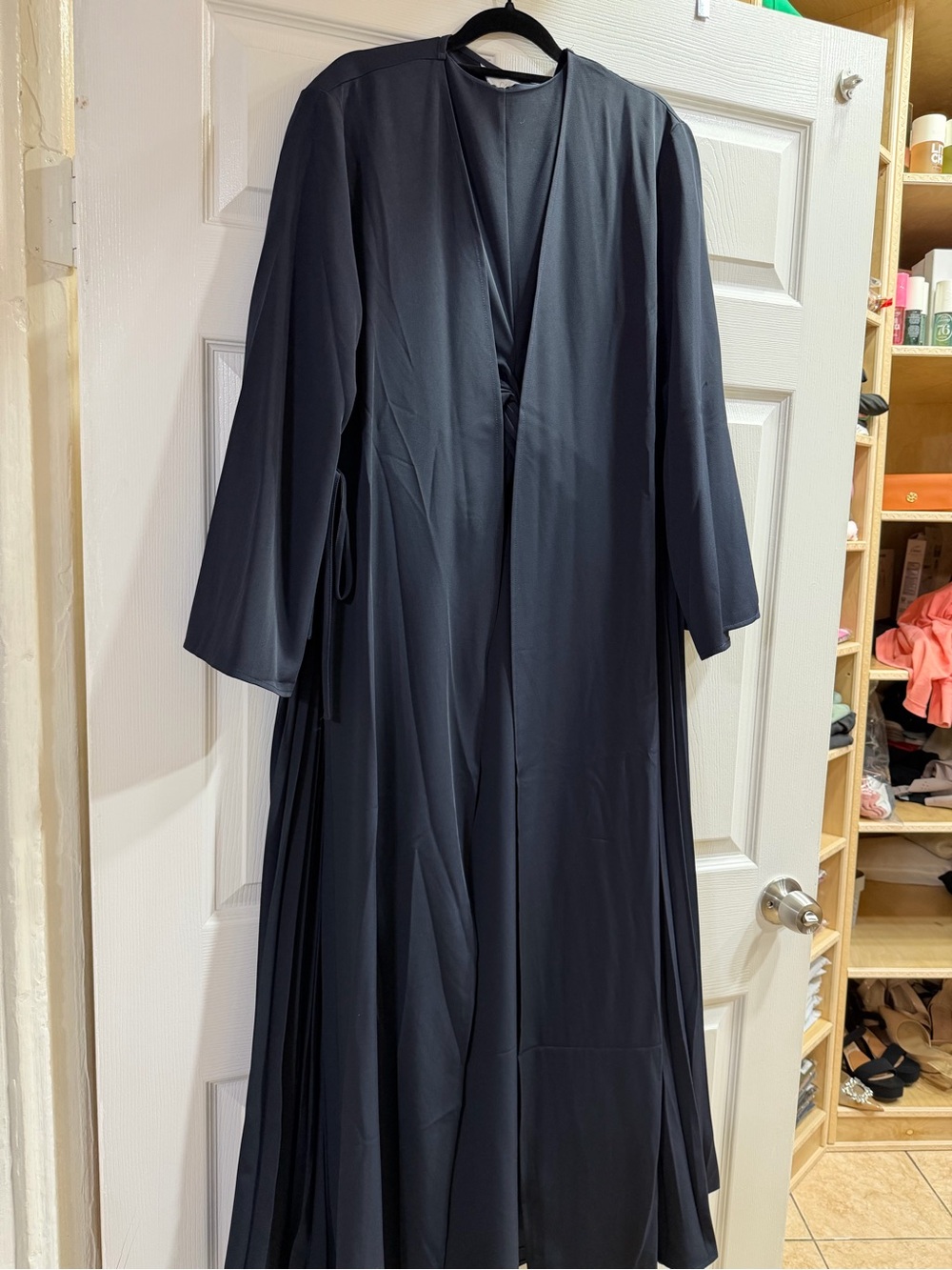 Fares Women's navy blue Long open abaya/dress with maxi dress underneath